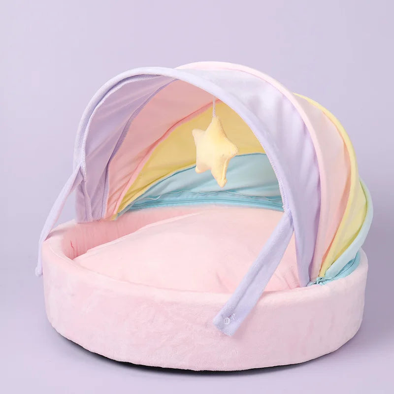 Cute Bed Rainbow Winter Warm Cat Tent